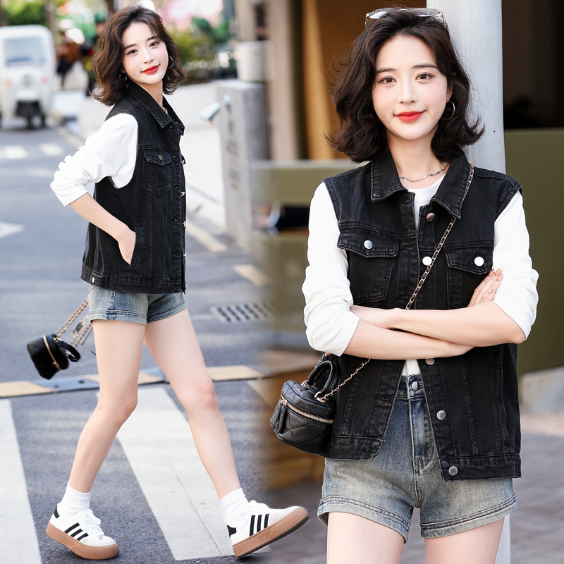 Korean Style Plus Size Denim Vest for Women, Short Spring and Autumn New Sleeveless Vest, Loose Retro Denim Jacket