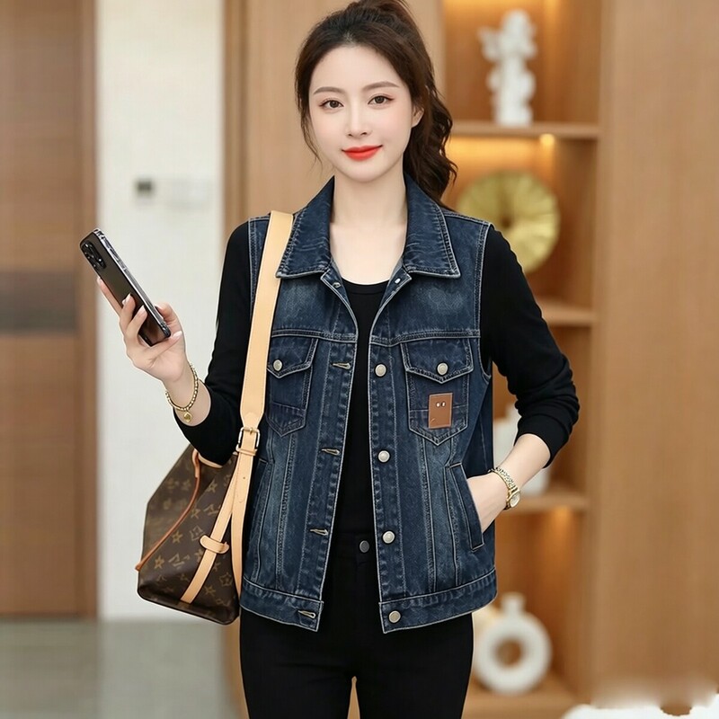 Korean Style Plus Size Denim Vest for Women, New Spring and Autumn Sleeveless Vest, Versatile Loose Retro Vest, Short Jacket Korean Style Plus Size Denim Vest for Women, New Spring and Autumn Sleeveless Vest, Versatile Loose Retro Vest, Short Jacket