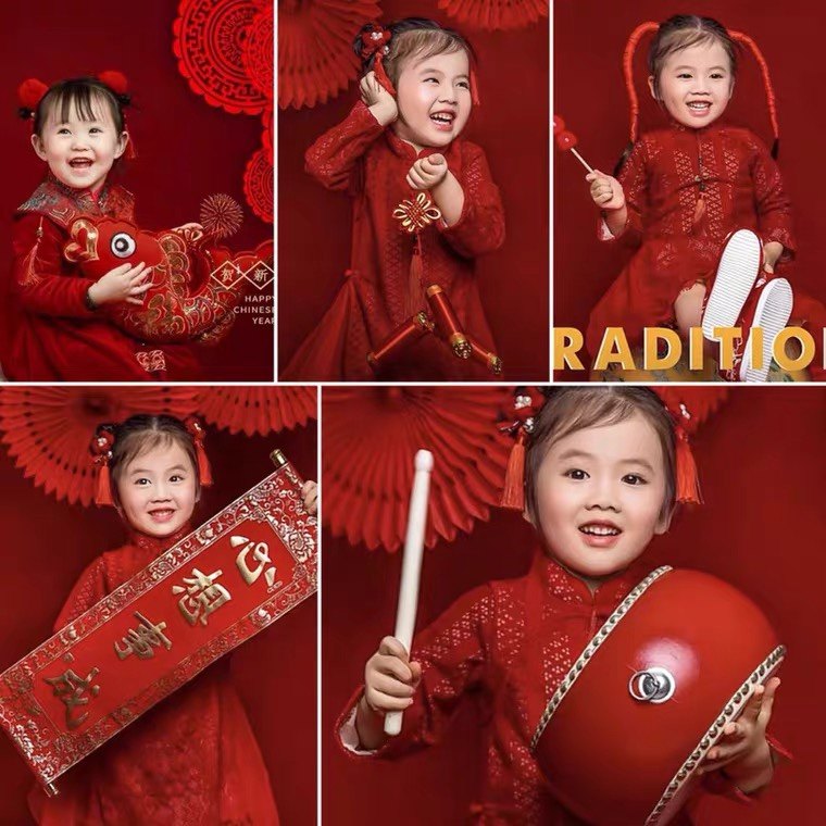 Children's New Year Themed Photo Gallery Photography Props for Spring Festival Festive Pendulum of Chinese style Ancient clothes for networked red photo background