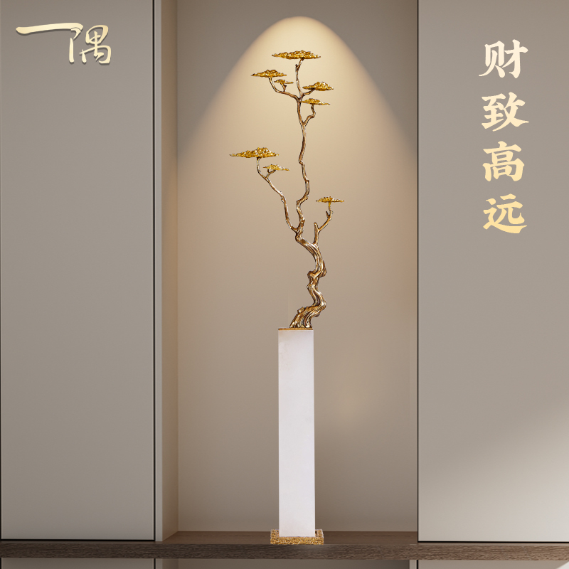 New Chinese-Style Fortune-Attracting Pine Tree for the Living Room, Long and Slender Ornament for the Entrance Hall, Light Luxury, High-End Housewarming and Opening Ceremony Gift