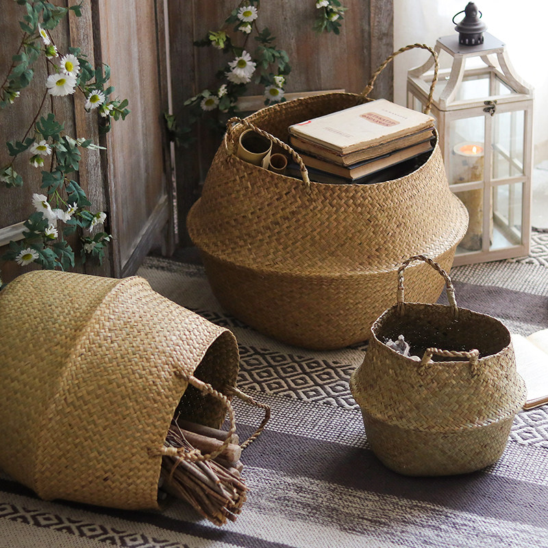 Seagrass weaving folding collection of baskets of cashflower baskets in Nordic style