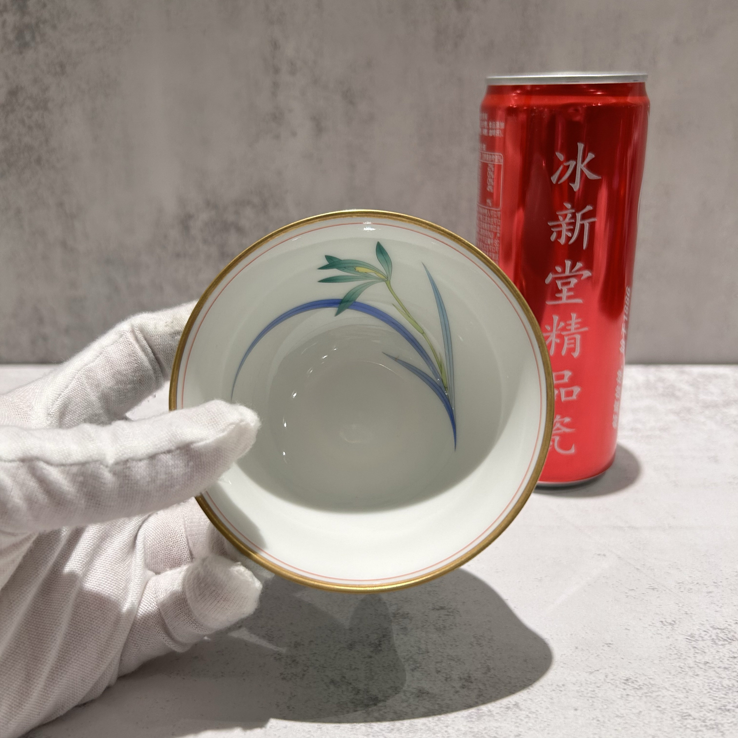 чашка 日本香兰社经典高端松石绿釉兰草花茶杯  口径9.3cm 整高5.3cm