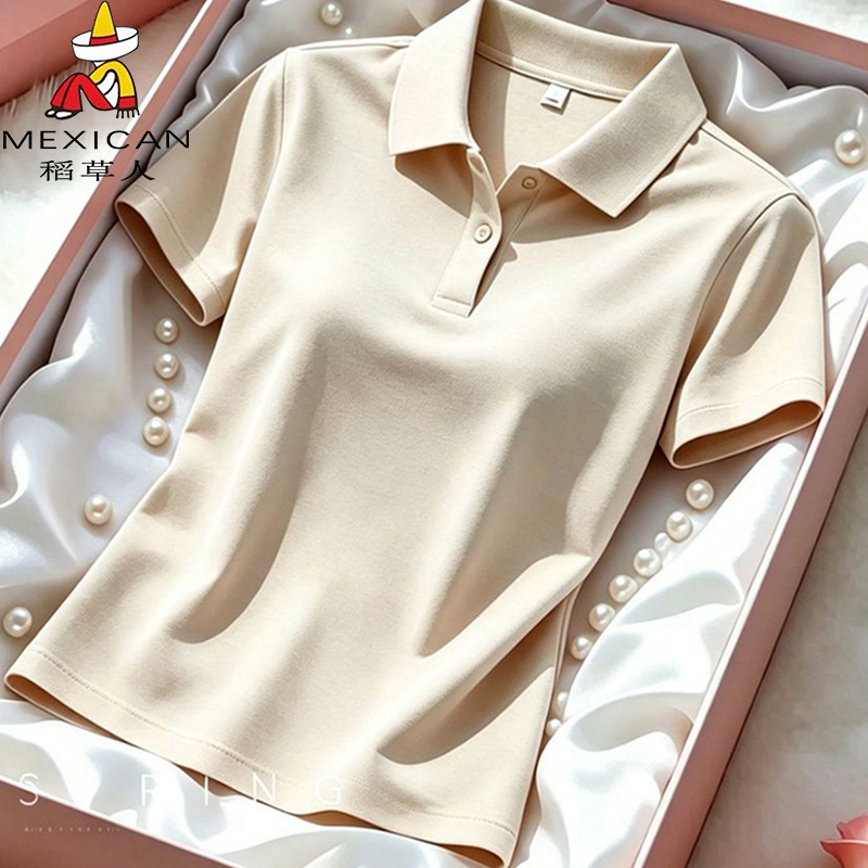 Scarecrow Ice Silk Short-Sleeved T-Shirt for Women 2026 Summer New Style Lapel Quick-Drying Casual Polo Shirt Top for Mothers