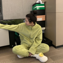 New coral fleece thickened pajamas women can wear sweet cardigan two sets of Korean casual home clothes in winter