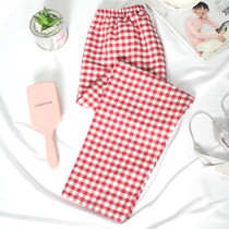 Japanese summer casual trousers home air conditioning men and women large size pajamas cotton plaid couple pants loose can be worn outside