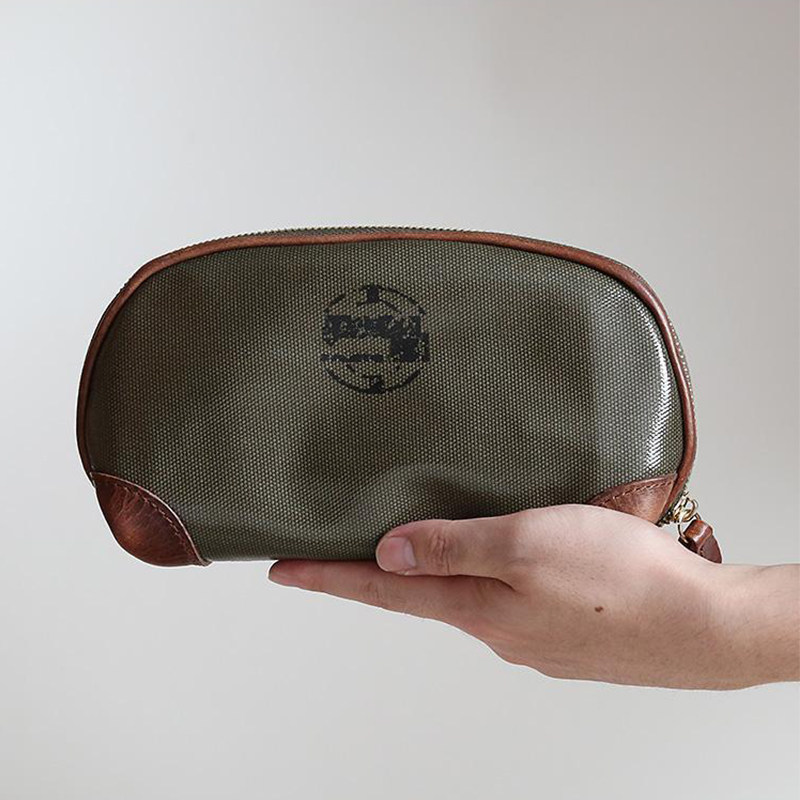 Vintage Long Wallet Men's Canvas Waterproof Coated Clutch with Leather Multifunctional Card Holder Handmade Wallet