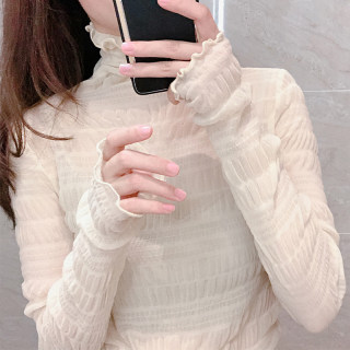 捡漏特价剪镖外贸折扣女装高领蕾丝打底衫女堆堆领内搭网纱上衣女