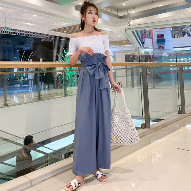 Bud high waist trousers women's summer loose foreign style paper bag pants bow wide leg pants original design ruffle trousers