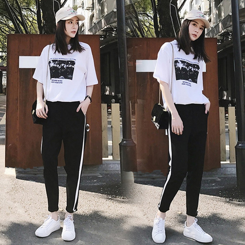 Sports Casual Suit Women's Summer 2020 New Fashion Han Edition Loose Short Sleeve Original Juku Students Bf Two Sets-Taobao