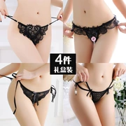 4 hộp quà mở thong sexy thong gợi cảm đồ lót rỗng phụ nữ eo thấp trong suốt cám dỗ T quần tie