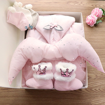  Newborn baby gift box set gift high-end autumn and winter thickened princess cotton coat female baby winter full moon clothes