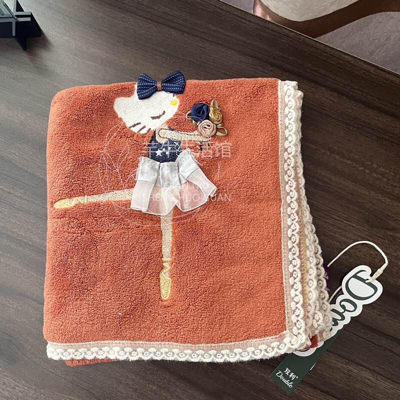 Shuangli Ballet Cat Patch Embroidered Towel, Thickened, Large, Highly Absorbent, Quick-Drying, Soft, Non-Shedding, for Face Washing, Bathing, and Hair Drying