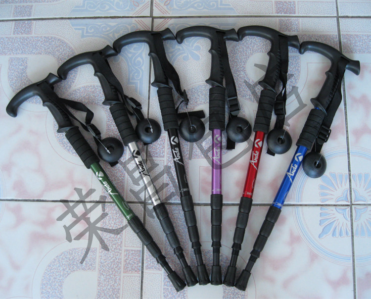 Outdoor bending rod Ski stick T - type cane 7075 Aviation aluminum alloy four - section ultra - light anti - skid avoidance