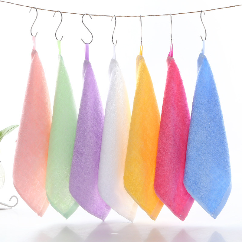 Bamboo fiber square towel Baby children's small towel Kindergarten face towel Absorbent square towel Cotton handkerchief with hook