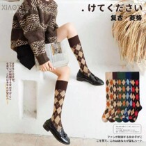 Japan JK Rhombou Calf Socks Pure Cotton Autumn Winter High Silo Socks Micro Pressure Display Slim stockings Inn Retro Chaostocking