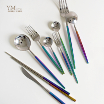 European-style Portuguese colorful golden stainless steel home Western food knife and spoon chopsticks four-piece steak cutlery set