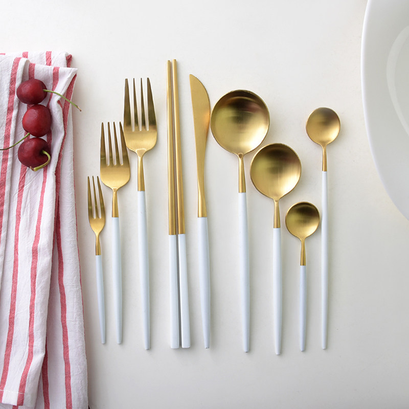 Portuguese Platinum Home 304 Cutlery Western Dining Stainless Steel Steak Knife Fork Spoon Chopsticks Long Handle Spoon Fruit Fork