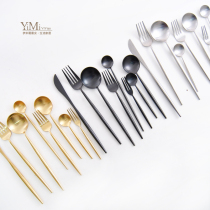 Portuguese brushed 304 stainless steel knife and fork spoon golden fruit fork coffee spoon long handle spoon Western steak knife and fork