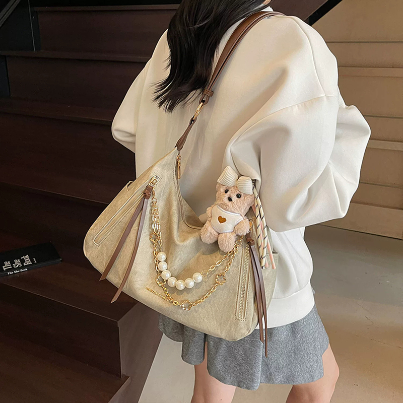 French I.Tonick 2026 New Trendy Versatile Casual Large-Capacity Pearl Chain Textured Shoulder Tote Bag French I.Tonick 2026 New Trendy Versatile Casual Large-Capacity Pearl Chain Textured Shoulder Tote Bag