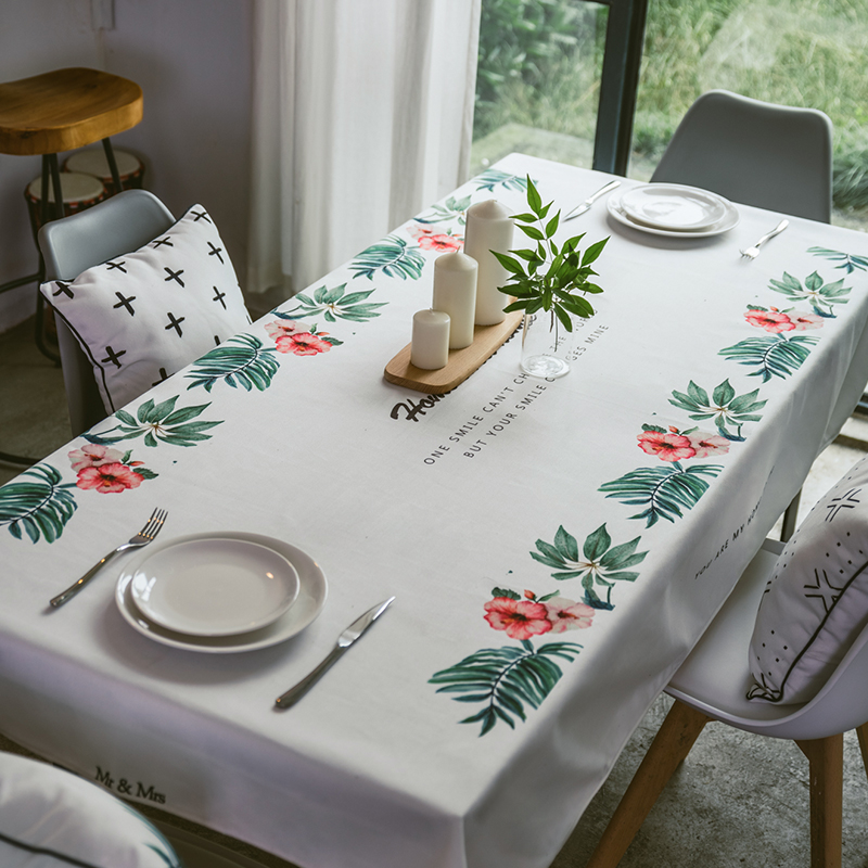 Fabric cotton linen garden flower plant hipster waterproof, anti-hot oil-proof disposable rectangular table birthday table cloth