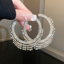 Silver needle diamond geometric multi-layered round large earrings for women American exaggerated temperament high-end earrings trendy earrings