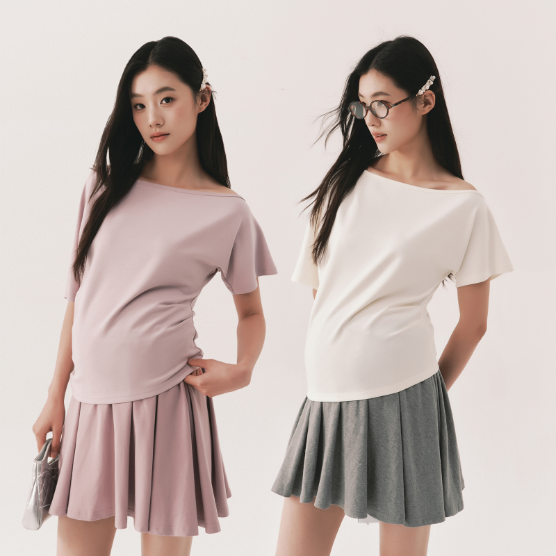 Bellywear Maternity Wear 2026 New Summer Design with a Sense of Style, Off-Shoulder, High-End Feel, Short-Sleeved Top for Women to Cover the Pregnant Belly Bellywear Maternity Wear 2026 New Summer Design with a Sense of Style, Off-Shoulder, High-End Feel, Short-Sleeved Top for Women to Cover the Pregnant Belly