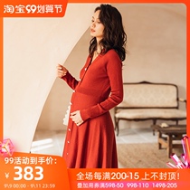 BELLYWEAR pregnant women autumn and winter dress fashion Long Sleeve V neck out knitting maternity tide