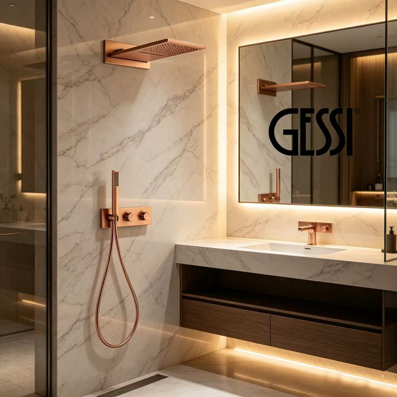Gessi Italian All-Copper Concealed Thermostatic Built-In Wall-Mounted Rain Shower Waterfall Booster Showerhead