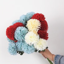Simulation flower 3 Fork Big head thorn ball chrysanthemum Green Flower Wedding Silk Flower Road lead small hydrangea ping pong chrysanthemum