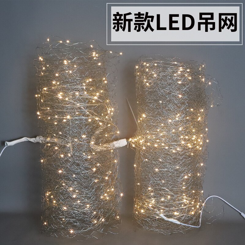 Wedding hanging top decoration Wrought iron starry sky net luminous lamp beads Barbed wire fishing net Wedding props starry sky scene decoration