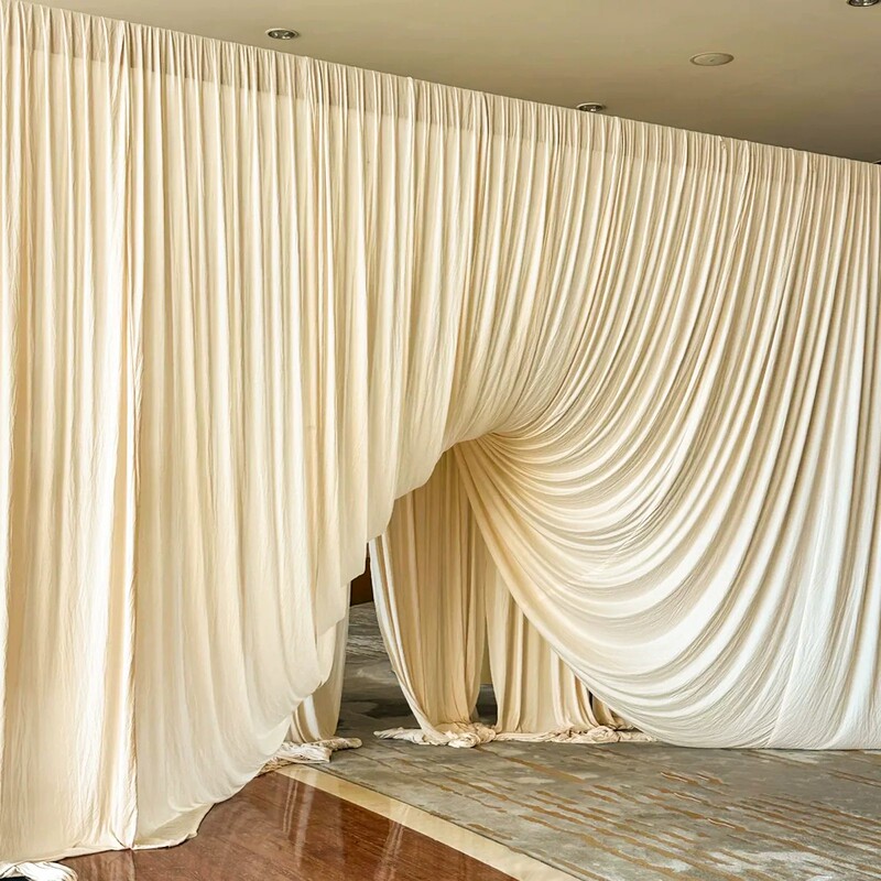 Encrypted Cream-Colored Milk Silk Fabric Curtain Champagne-Colored Background Wedding Milky Apricot-Colored Light Luxury High-End Fabric Curtain Background Wall