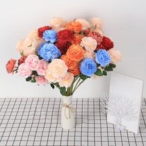 Simulation flower three-headed peony Brazilian rose wedding decoration flower wedding flower arrangement Tea Rose Peony peony single branch peony flower
