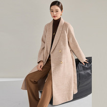 2024 Winter Womens Coat Double-sided Loose Draped Wool Coat Straight Green Fruit Collar Coat for Women