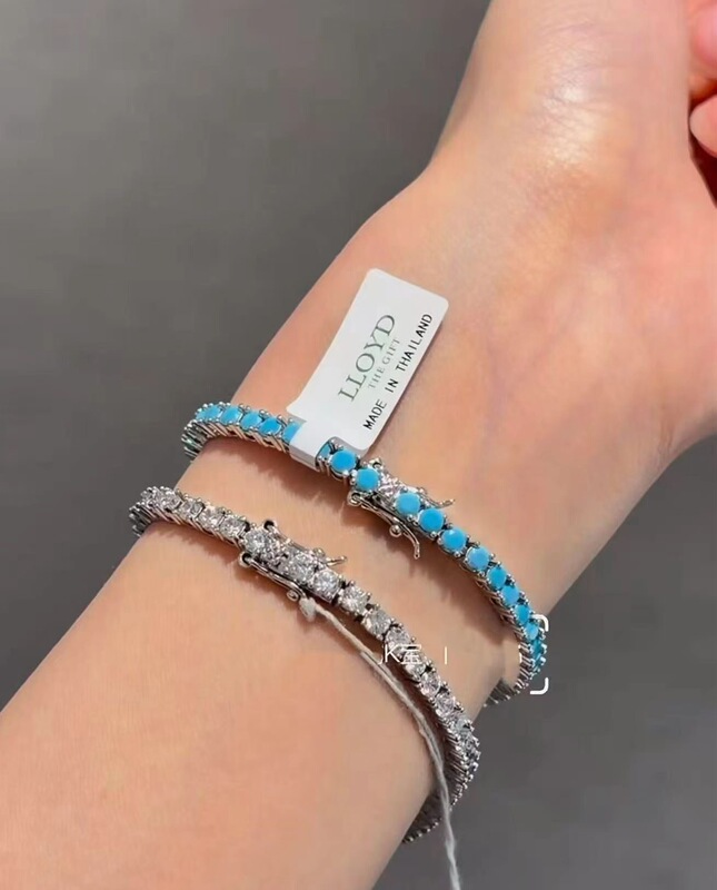 In-Stock Korean Lloyd Copper Silver-Plated Turquoise Turkish Raw Stone Tennis Bracelet Sterling Silver Bracelet