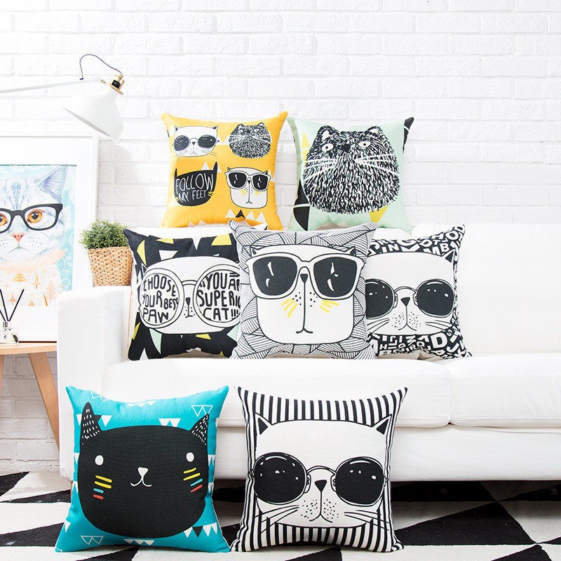 Nordic Cats ins Pillow Cotton Linen Living-room Sofa Cushions Office Leaning Against Waist Headbed Backrest Car Waist Pillow Leaning Bag-Taobao