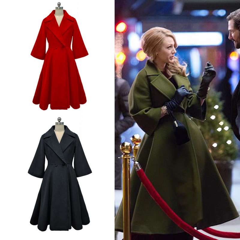 Celebrity-Style Wool Coat for Women, Woolen Cashmere, Black and Red, Elegant, Autumn and Winter, Mid-Length