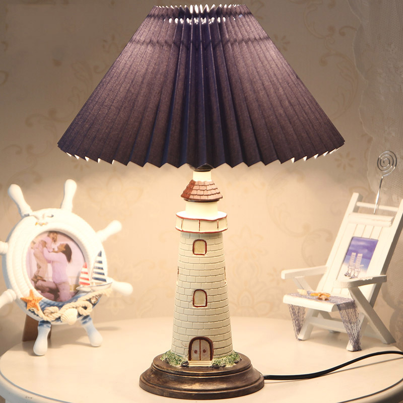 Mediterranean lamp Bedroom cartoon creative Romantic warm Children's room Boy remote control dimmable Lighthouse Bed lamp