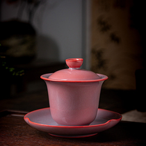 Red stove light snow three just cover bowl tea cup lard frozen ceramic kung fu tea set household large tea maker not hot