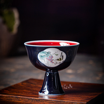 Jingdezhen Ji blue glaze tea cup handmade ceramic kung fu tea set tasting tea cup Lang red glaze master cup household goods tea cup