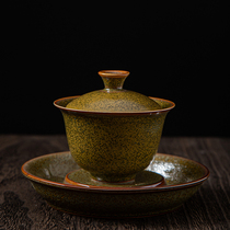 Tea powder glaze cover bowl teacup full of stars Sancai bowl pure handmade ceramic kung fu tea set household tea bowl anti-scalding