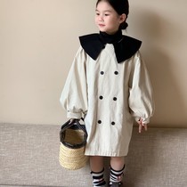 Childrens dress 2024 spring girls Han Edition coloured dressing - coat children in long dual - row bubble bubble