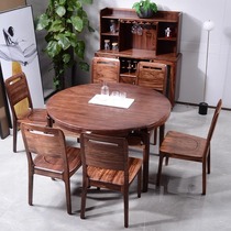 Pure ebony wood solid wood dining table and chair set one table and six chairs square and round dining table and sideboard combination