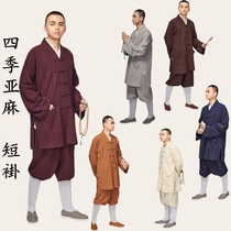Direct sales of four seasons linen monk clothes Sea green long coat cotton and hemp spring and autumn short coat suit pants Tibetan red navy blue