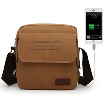 New mens shoulder bag multi-function canvas bag Business mens cloth bag Korean version of leisure college small backpack crossbody bag