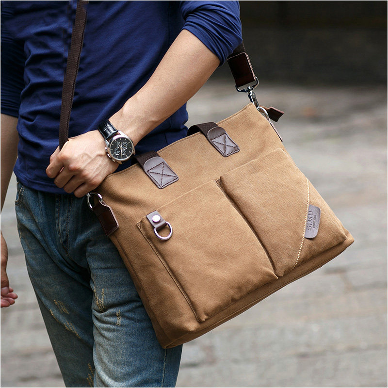 Men's bag handbag horizontal business shoulder bag canvas messenger bag casual briefcase 13 inch computer bag large capacity