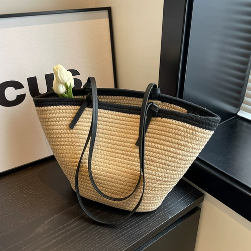 Вместительная и большая плетеная соломенная сумка через плечо, пляжная сумка на одно плечо, в западном стиле