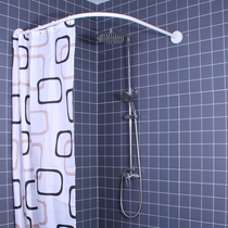 Non-perforated white stainless steel curved shower curtain rod toilet shower room bathroom l-shaped bath rod frame shower curtain track