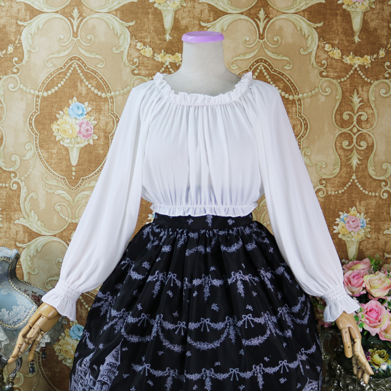 New Lolita Dress for Spring and Autumn, Jsk Chiffon Long-Sleeve Shirt, Off-Shoulder Inner Layer, Soft Girl Short Base Shirt