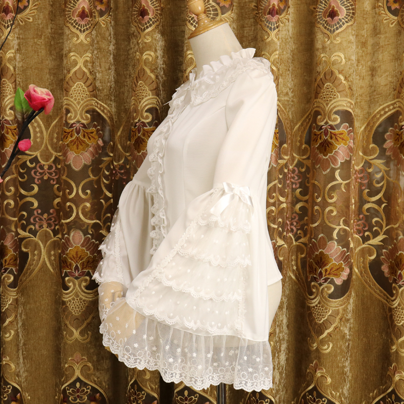 Original Flower Fairy Spring and Autumn Lolita Dress Lace Slim Fit Long Sleeve Inner Shirt Chiffon Fairy Sleeve Blouse
