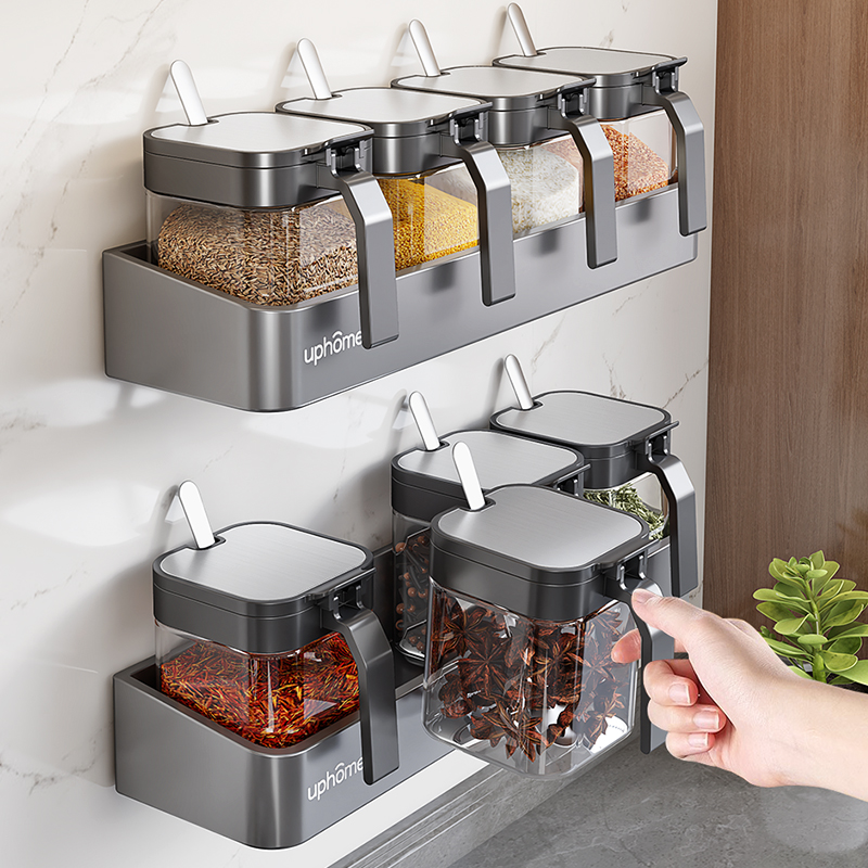 Seasoning Condiment Box Shelve Shelf Composition Suit Seasoned Jar Bottle Containing Shelf Home Kitchen Wall Hanging Salt Jars Seal-Taobao